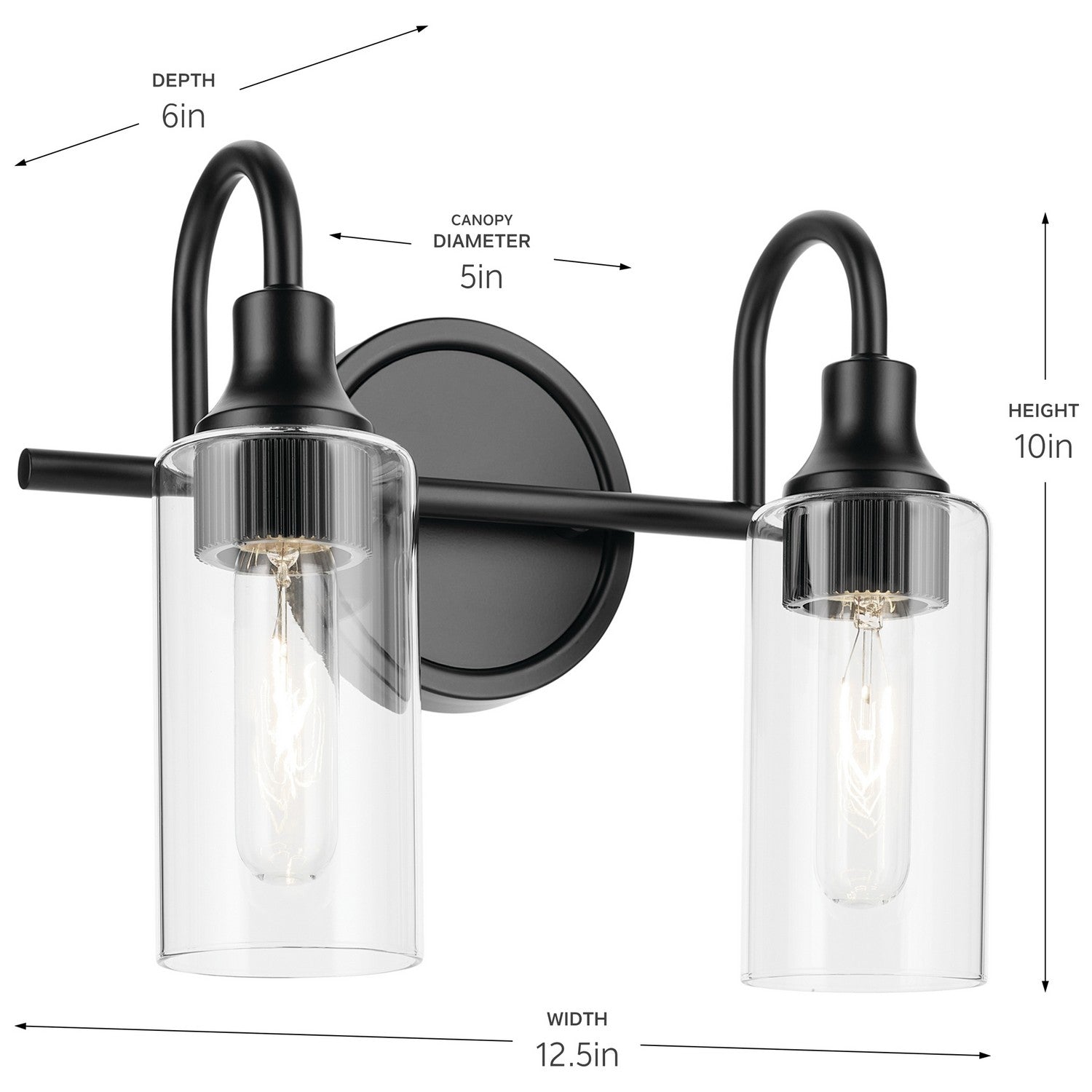 KICHLER 55210BK Kavi 12.5" 2-Light Vanity Light With Clear Glass In Black