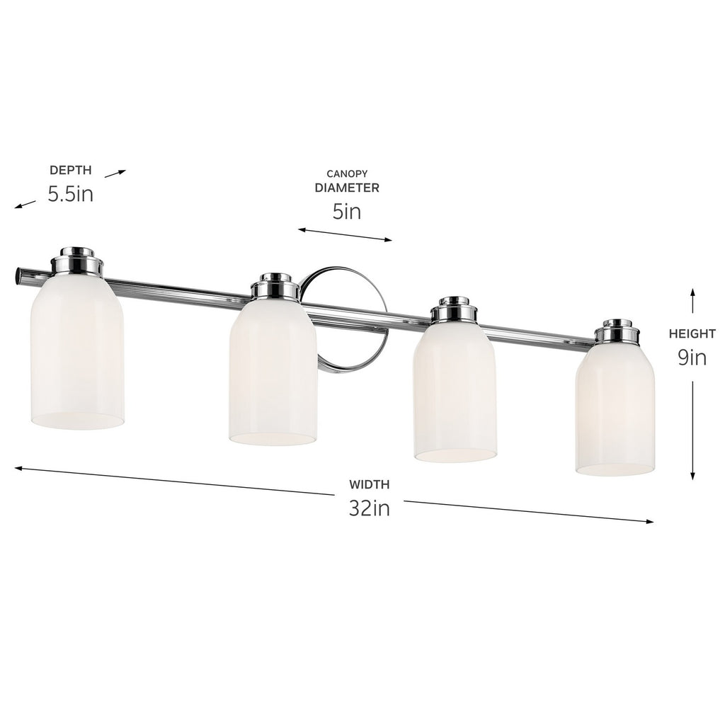 KICHLER 55203CH Shae 31" 4-Light Vanity Light With White Opal Glass In Chrome