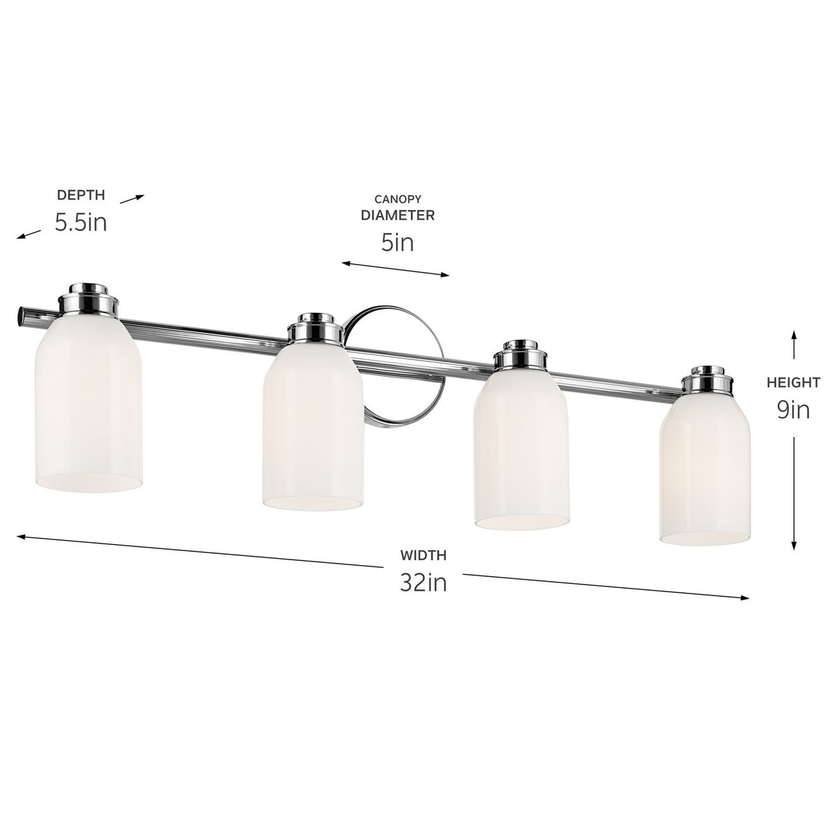 KICHLER 55203CH Shae 31" 4-Light Vanity Light With White Opal Glass In Chrome
