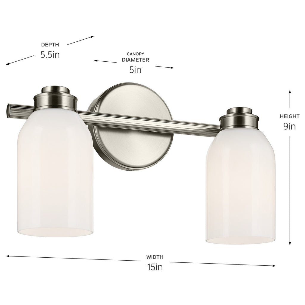 KICHLER 55201NI Shae 15" 2-Light Vanity Light With White Opal Glass In Brushed Nickel