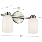 KICHLER 55201NI Shae 15" 2-Light Vanity Light With White Opal Glass In Brushed Nickel