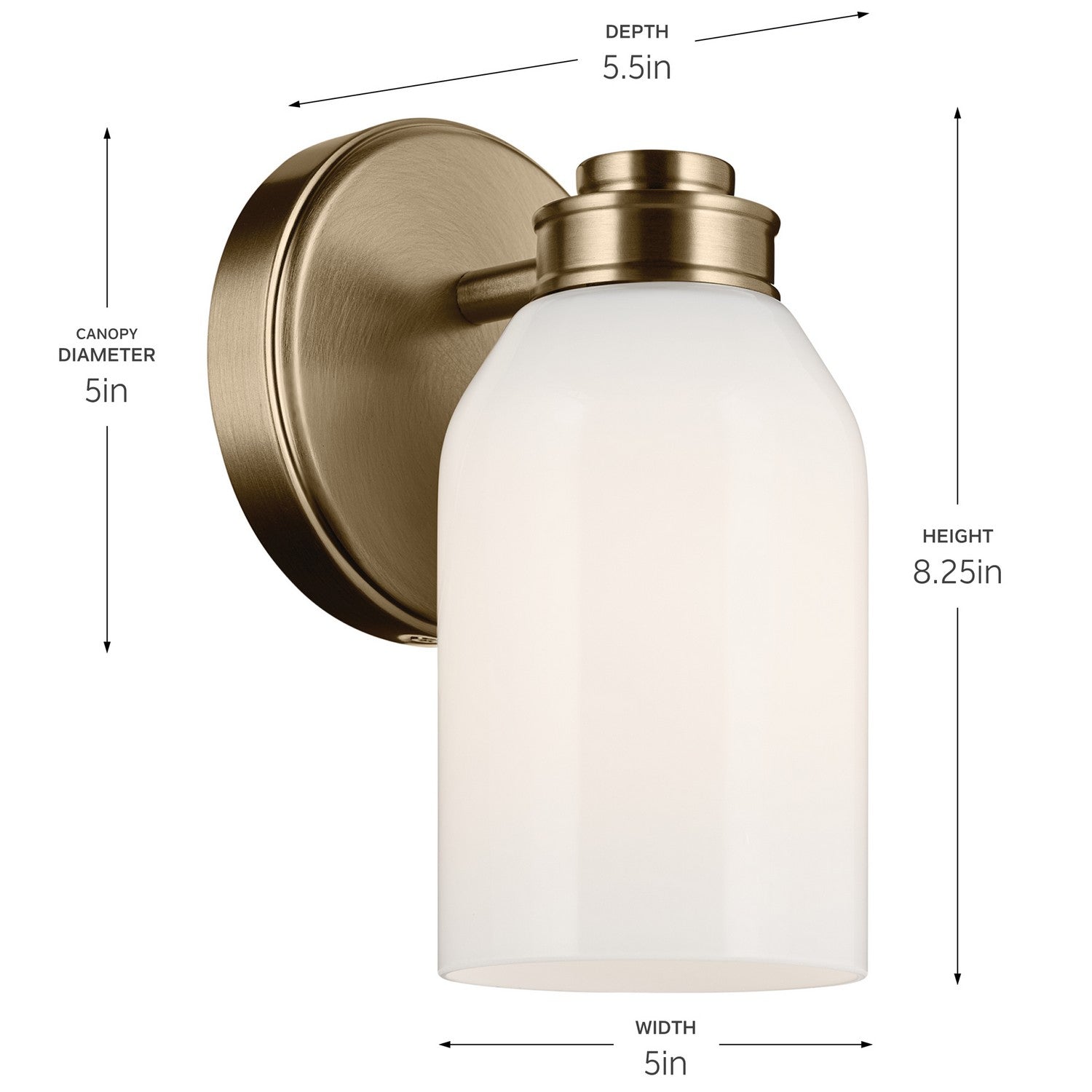 KICHLER 55200CPZ Shae 8.25" 1-Light Wall Sconce With White Opal Glass In Champagne Bronze