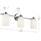 KICHLER 55202CH Shae 24.25" 3-Light Vanity Light With White Opal Glass In Chrome