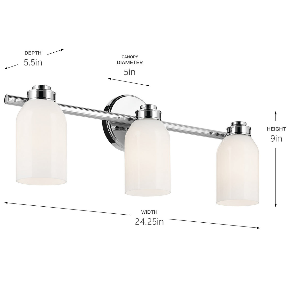 KICHLER 55202CH Shae 24.25" 3-Light Vanity Light With White Opal Glass In Chrome