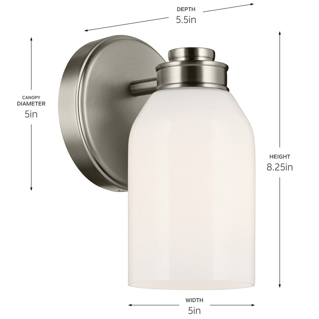 KICHLER 55200NI Shae 8.25" 1-Light Wall Sconce With White Opal Glass In Brushed Nickel