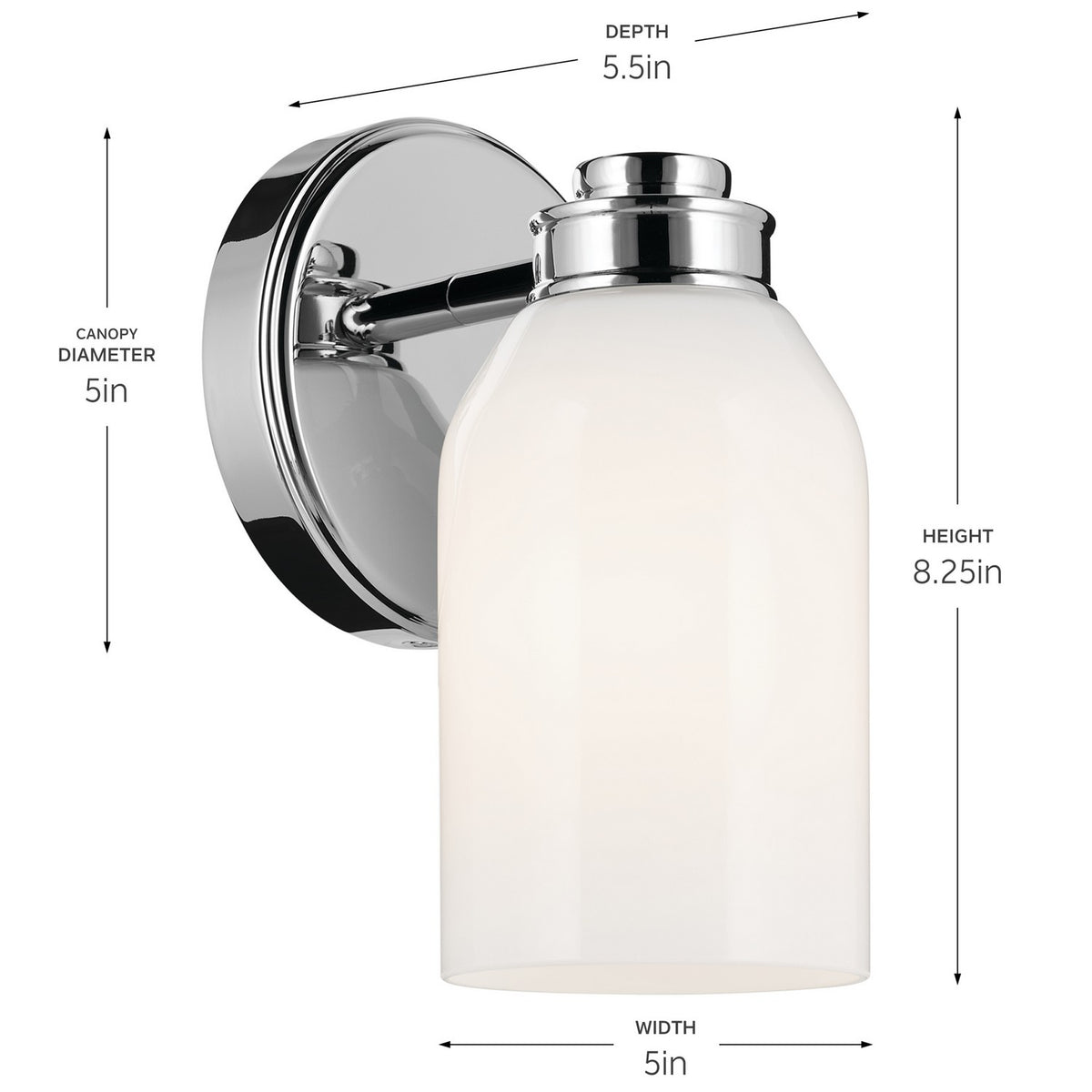 KICHLER 55200CH Shae 8.25" 1-Light Wall Sconce With White Opal Glass In Chrome