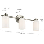 KICHLER 55202NI Shae 24.25" 3-Light Vanity Light With White Opal Glass In Brushed Nickel