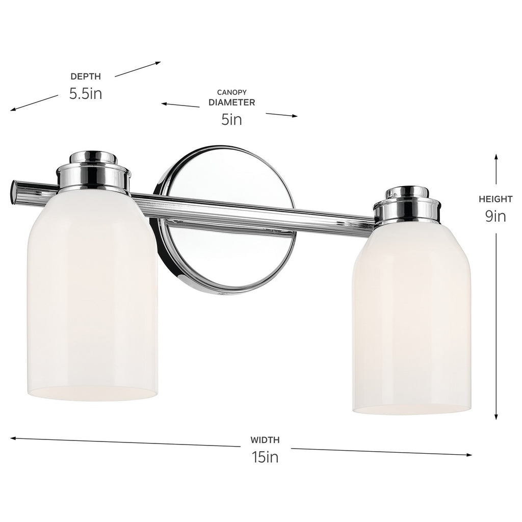 KICHLER 55201CH Shae 15" 2-Light Vanity Light With White Opal Glass In Chrome