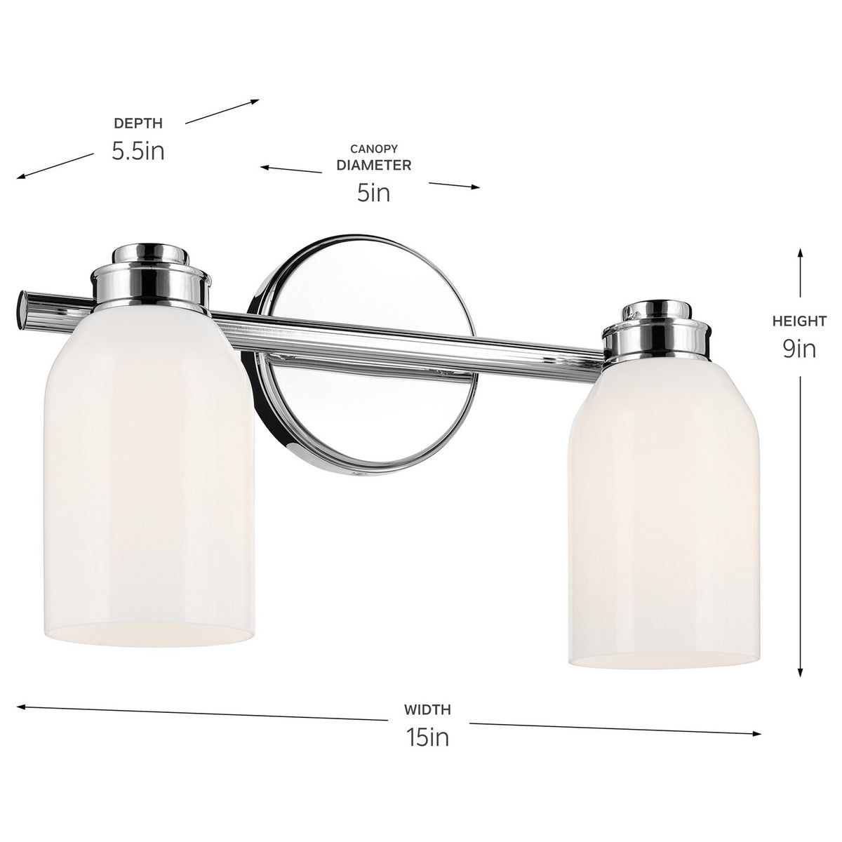 KICHLER 55201CH Shae 15" 2-Light Vanity Light With White Opal Glass In Chrome