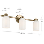 KICHLER 55202CPZ Shae 24.25" 3-Light Vanity Light With White Opal Glass In Champagne Bronze