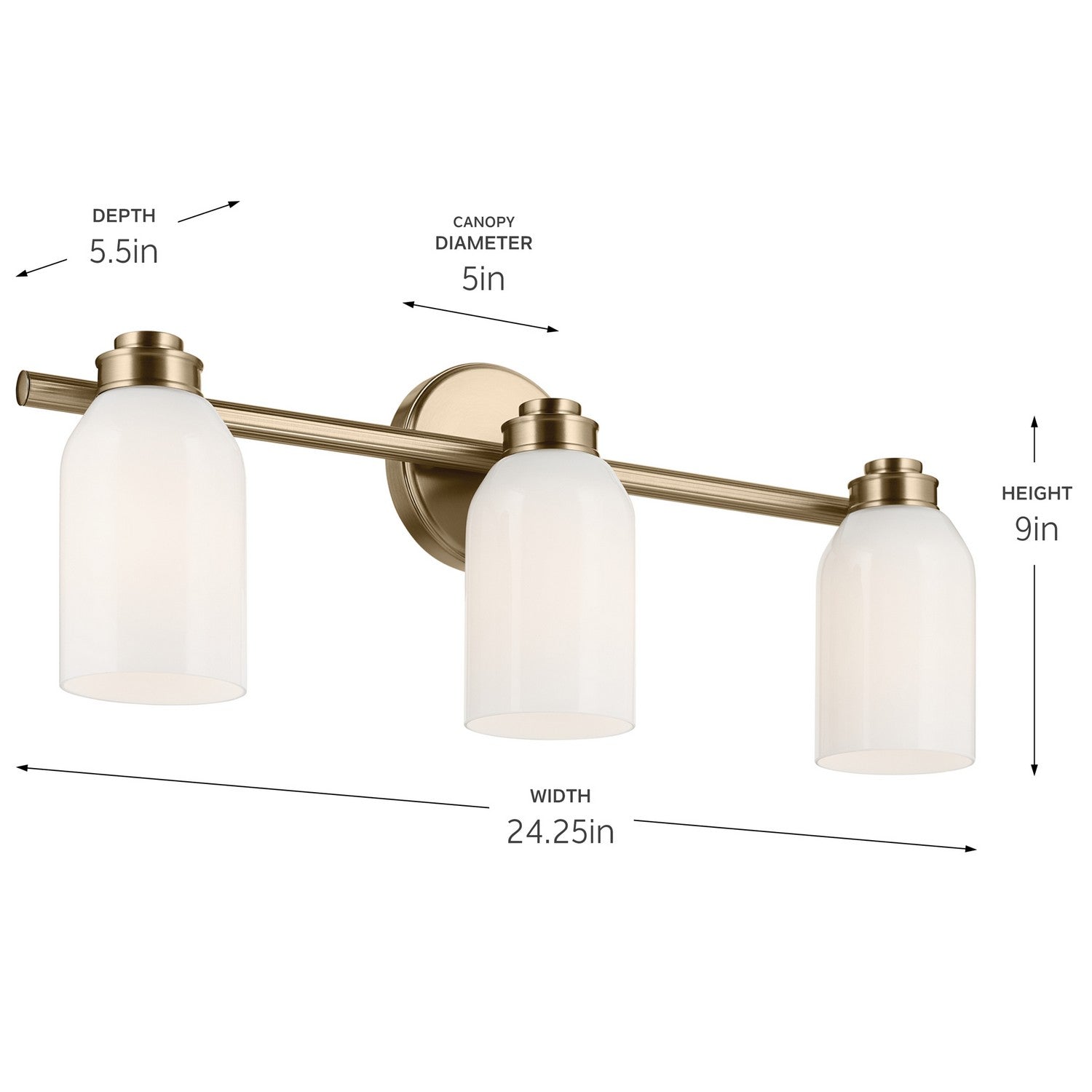 KICHLER 55202CPZ Shae 24.25" 3-Light Vanity Light With White Opal Glass In Champagne Bronze