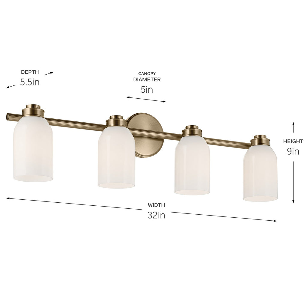 KICHLER 55203CPZ Shae 31" 4-Light Vanity Light With White Opal Glass In Champagne Bronze