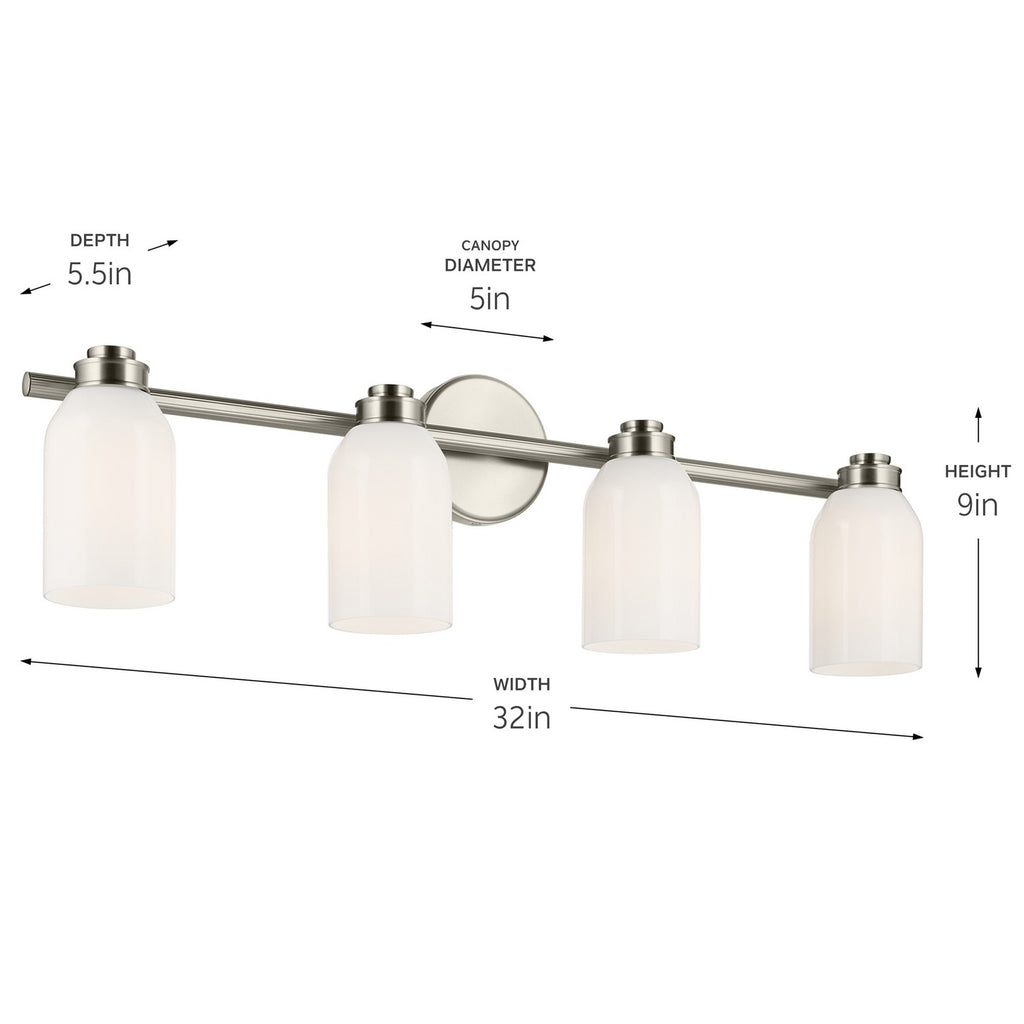 KICHLER 55203NI Shae 31" 4-Light Vanity Light With White Opal Glass In Brushed Nickel
