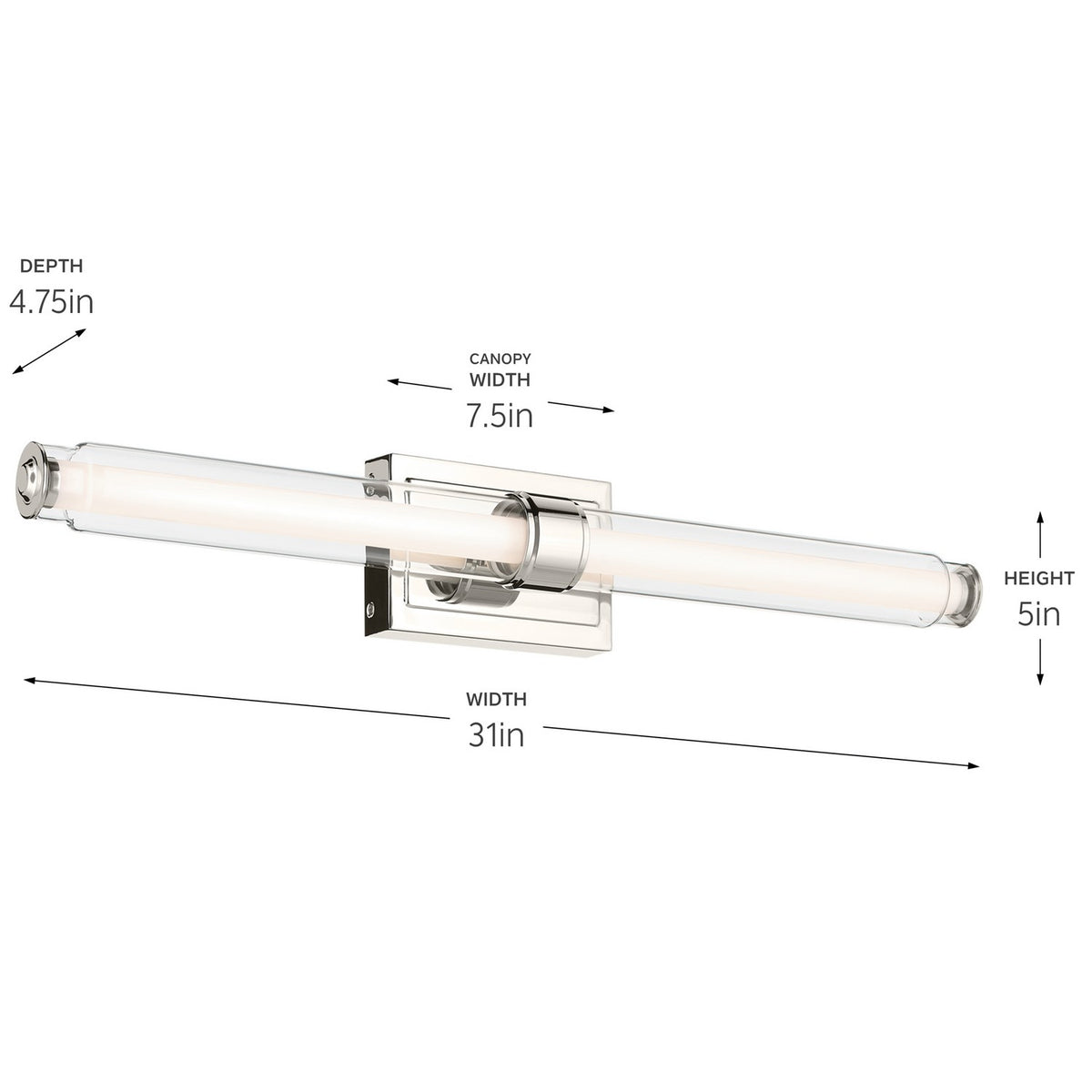KICHLER 55239PNLED Laurene 31" Linear Bath Bar Large Led With Clear Glass In Chrome