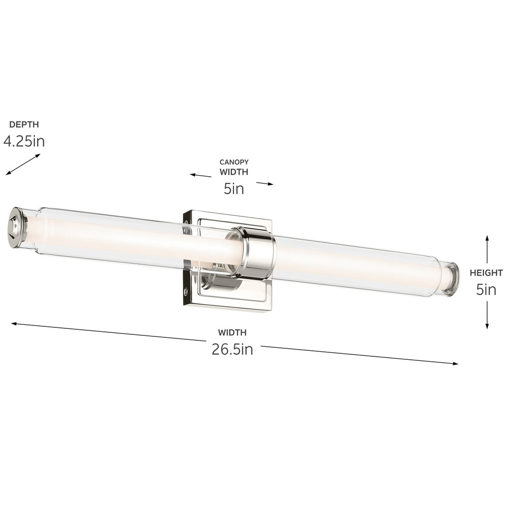KICHLER 55238PNLED Laurene 26.5" Linear Bath Bar Medium Led With Clear Glass In Chrome