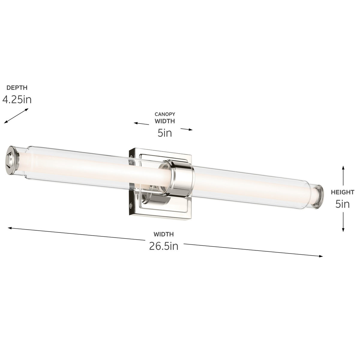 KICHLER 55238PNLED Laurene 26.5" Linear Bath Bar Medium Led With Clear Glass In Chrome