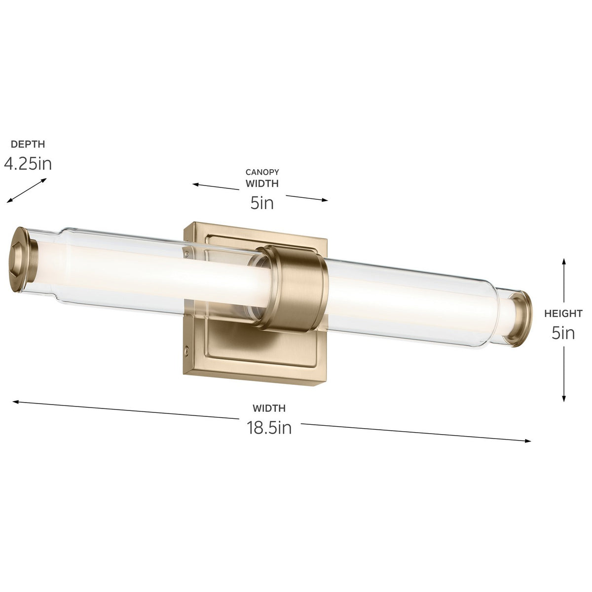 KICHLER 55237CPZLED Laurene 18.5" Linear Bath Bar Small Led With Clear Glass In Champagne Bronze