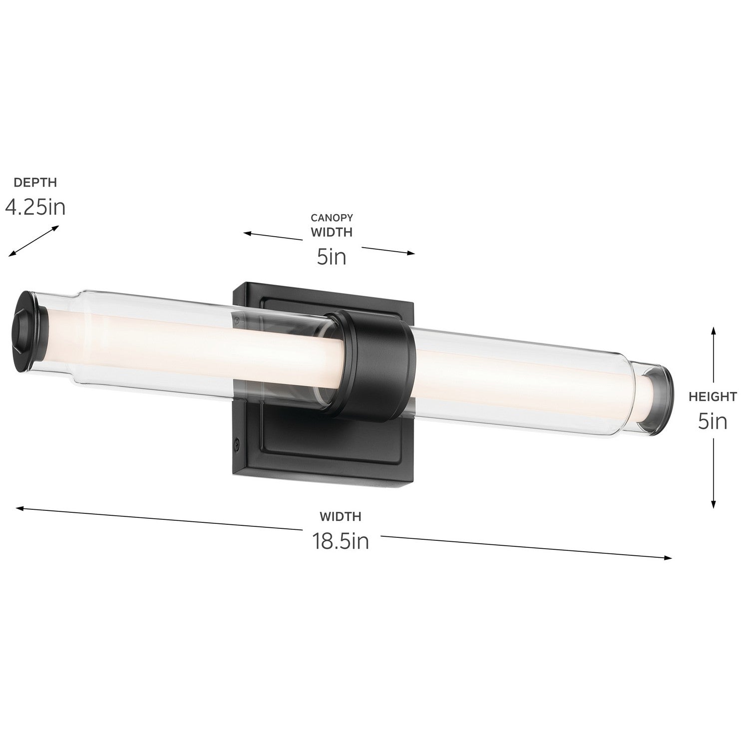 KICHLER 55237BKLED Laurene 18.5" Linear Bath Bar Small Led With Clear Glass In Black