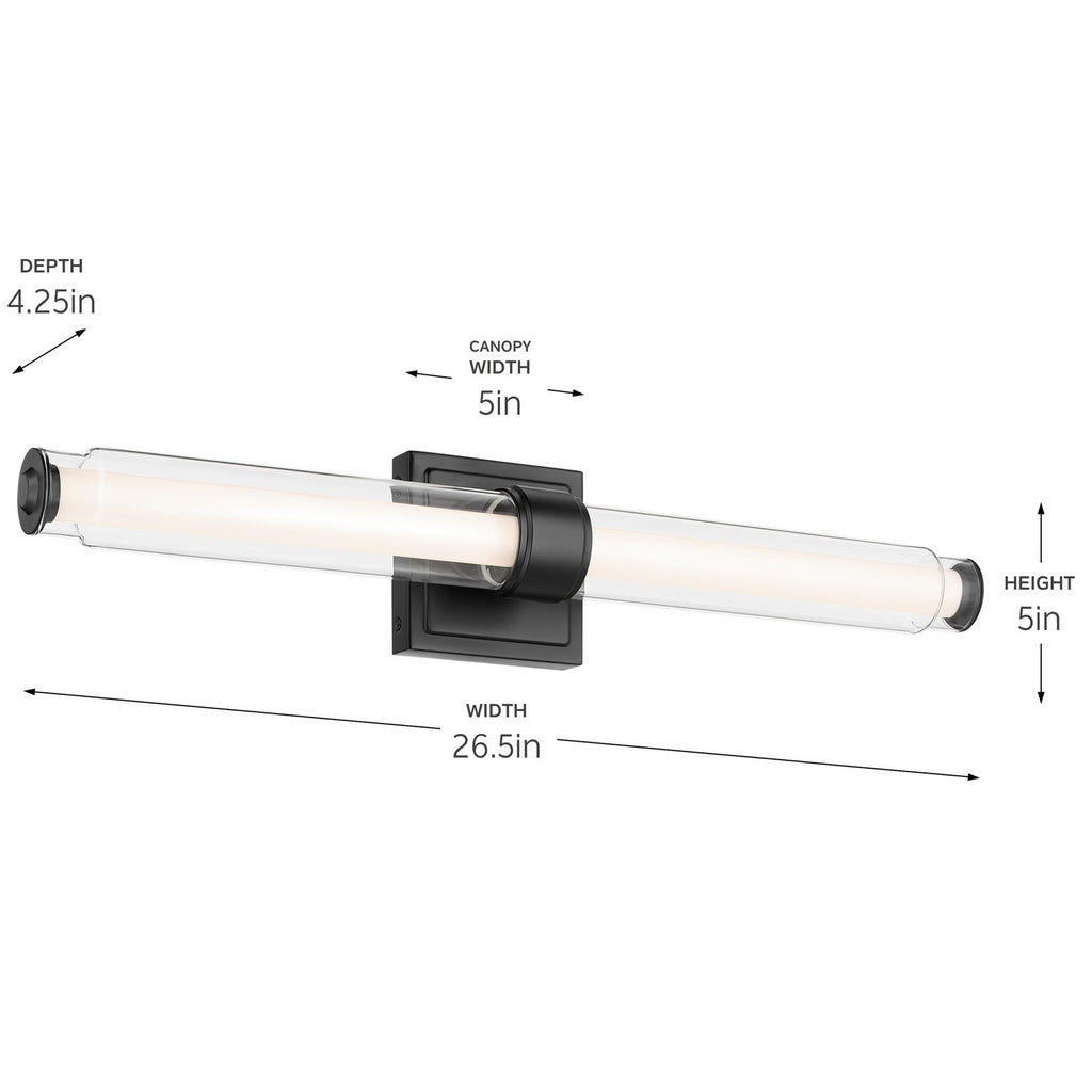 KICHLER 55238BKLED Laurene 26.5" Linear Bath Bar Medium Led With Clear Glass In Black