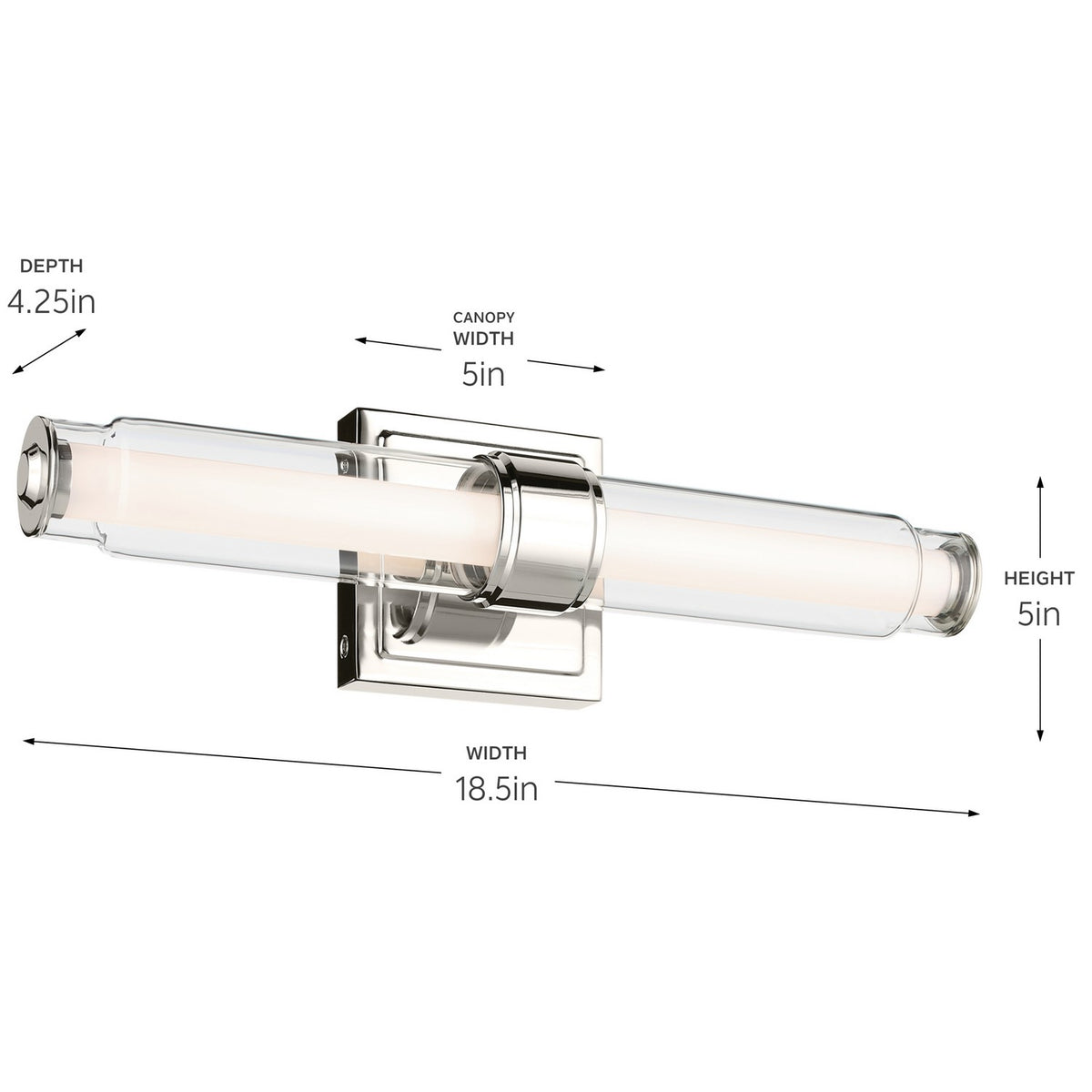KICHLER 55237NILED Laurene 18.5" Linear Bath Bar Small Led With Clear Glass In Brushed Nickel