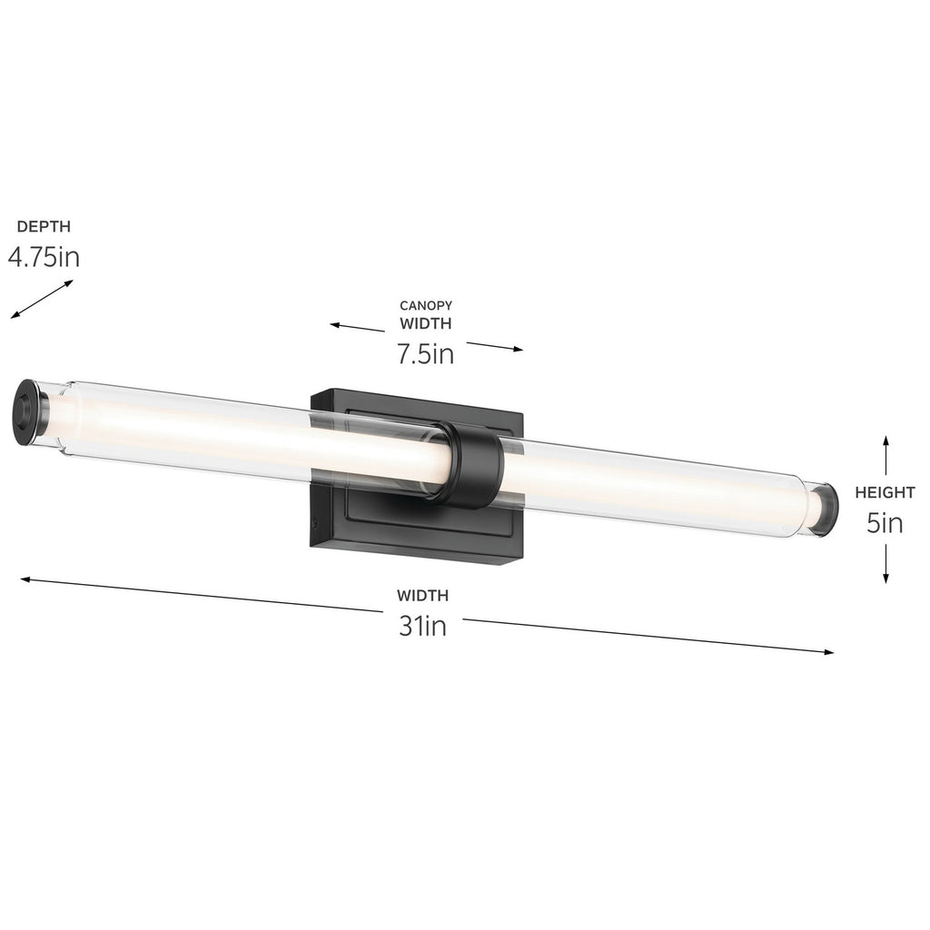 KICHLER 55239BKLED Laurene 31" Linear Bath Bar Large Led With Clear Glass In Black