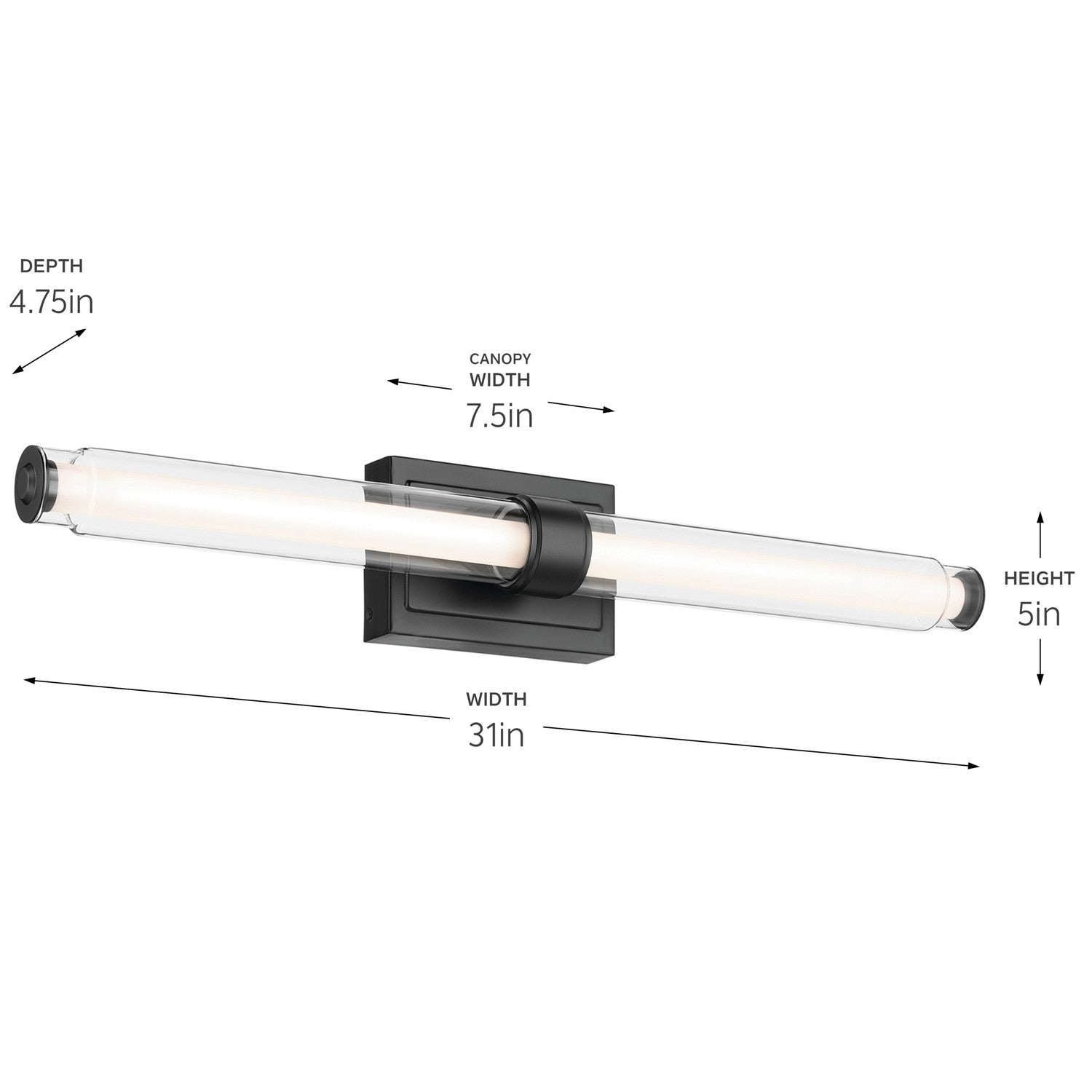 KICHLER 55239BKLED Laurene 31" Linear Bath Bar Large Led With Clear Glass In Black