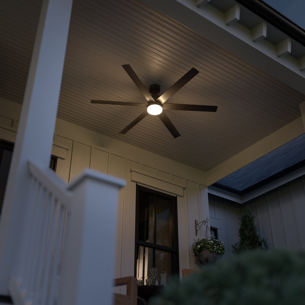 KICHLER 310765SBK 65 Inch Loa Ceiling Fan With Satin Etch Cased Opal Glass In Satin Black With Black Blades