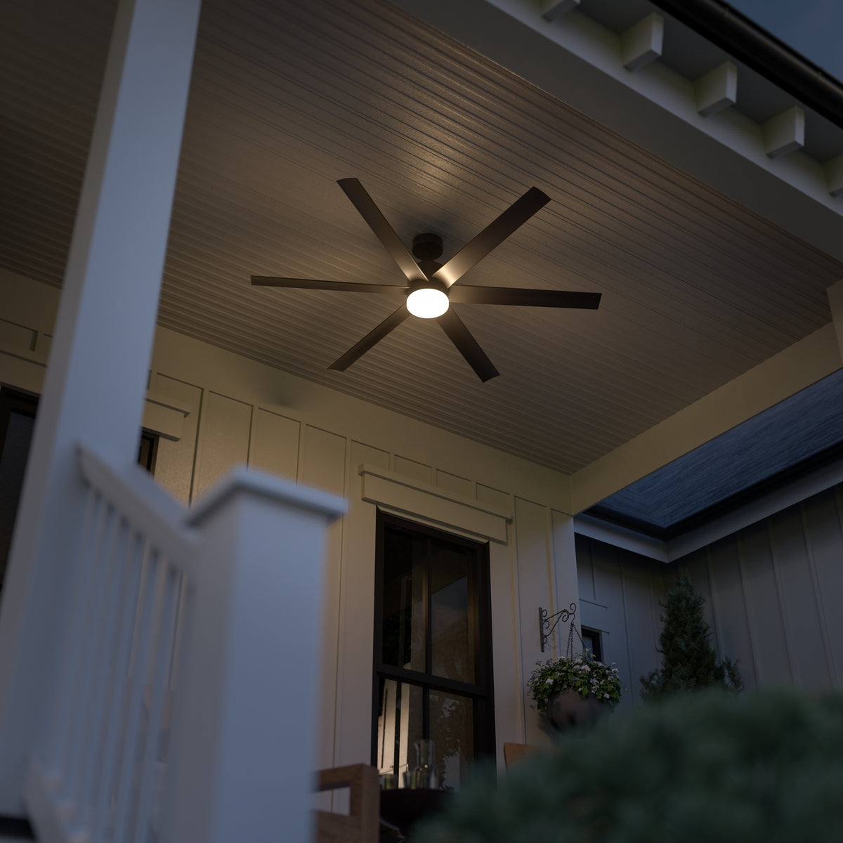 KICHLER 310765SBK 65 Inch Loa Ceiling Fan With Satin Etch Cased Opal Glass In Satin Black With Black Blades