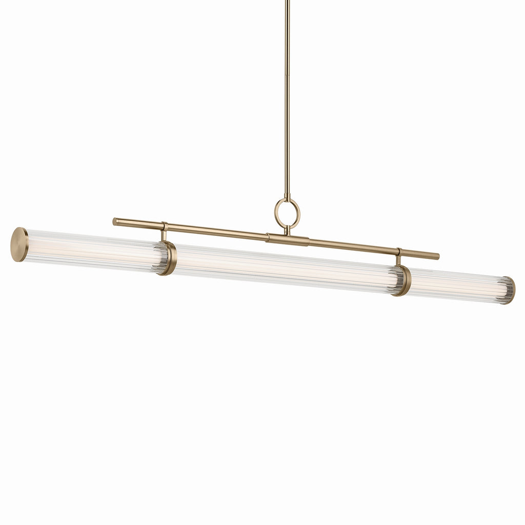 KICHLER 52754CPZLED Riven 60.25 Inch Led 1 Light Linear Chandelier With Clear Fluted Glass In Champagne Bronze