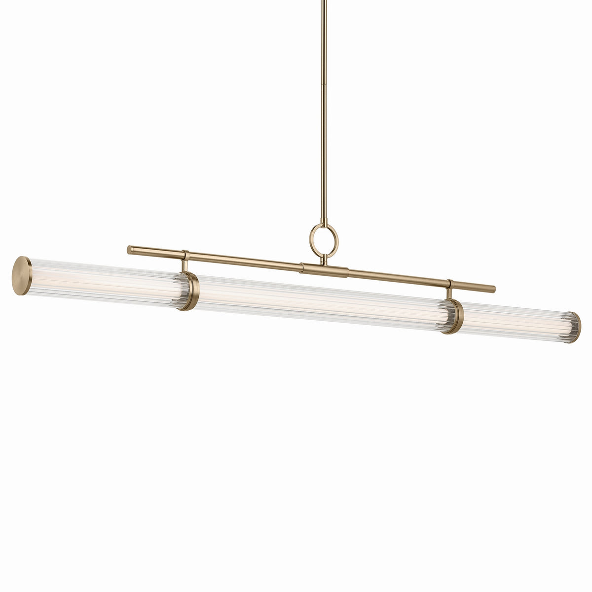 KICHLER 52754CPZLED Riven 60.25 Inch Led 1 Light Linear Chandelier With Clear Fluted Glass In Champagne Bronze