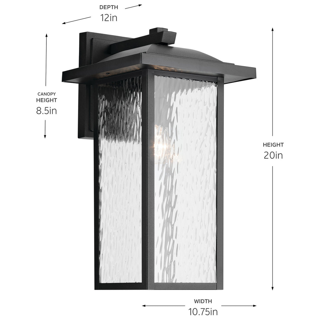 KICHLER 49928BKT Capanna 1-Light Extra-Large Wall Light With Clear Water Glass In Textured Black