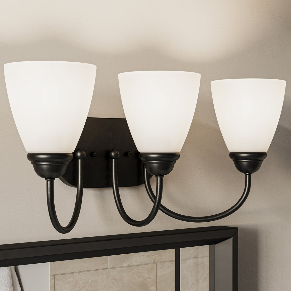 KICHLER 45639BK Jolie 3-Light Vanity Light With Satin Etched Glass In Black