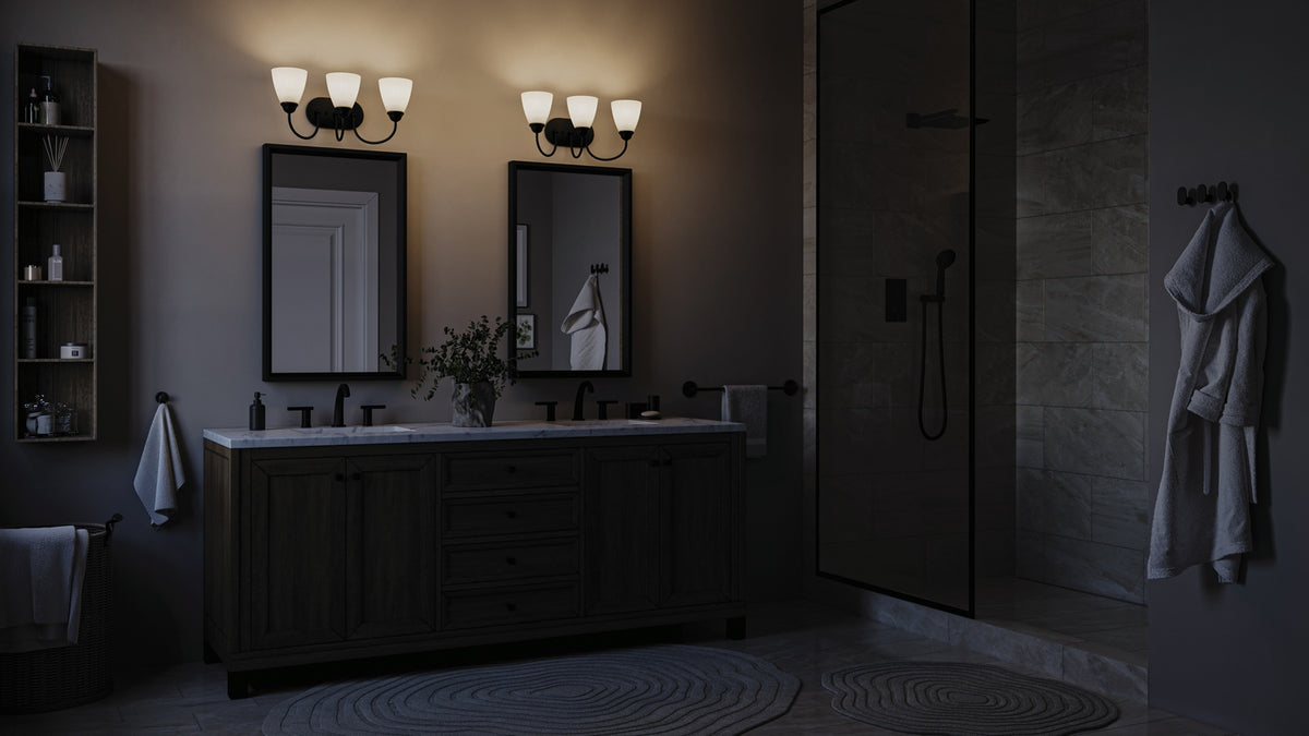 KICHLER 45639BK Jolie 3-Light Vanity Light With Satin Etched Glass In Black