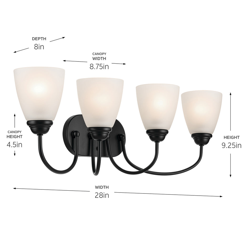 KICHLER 45640BK Jolie 4-Light Vanity Light With Satin Etched Glass In Black