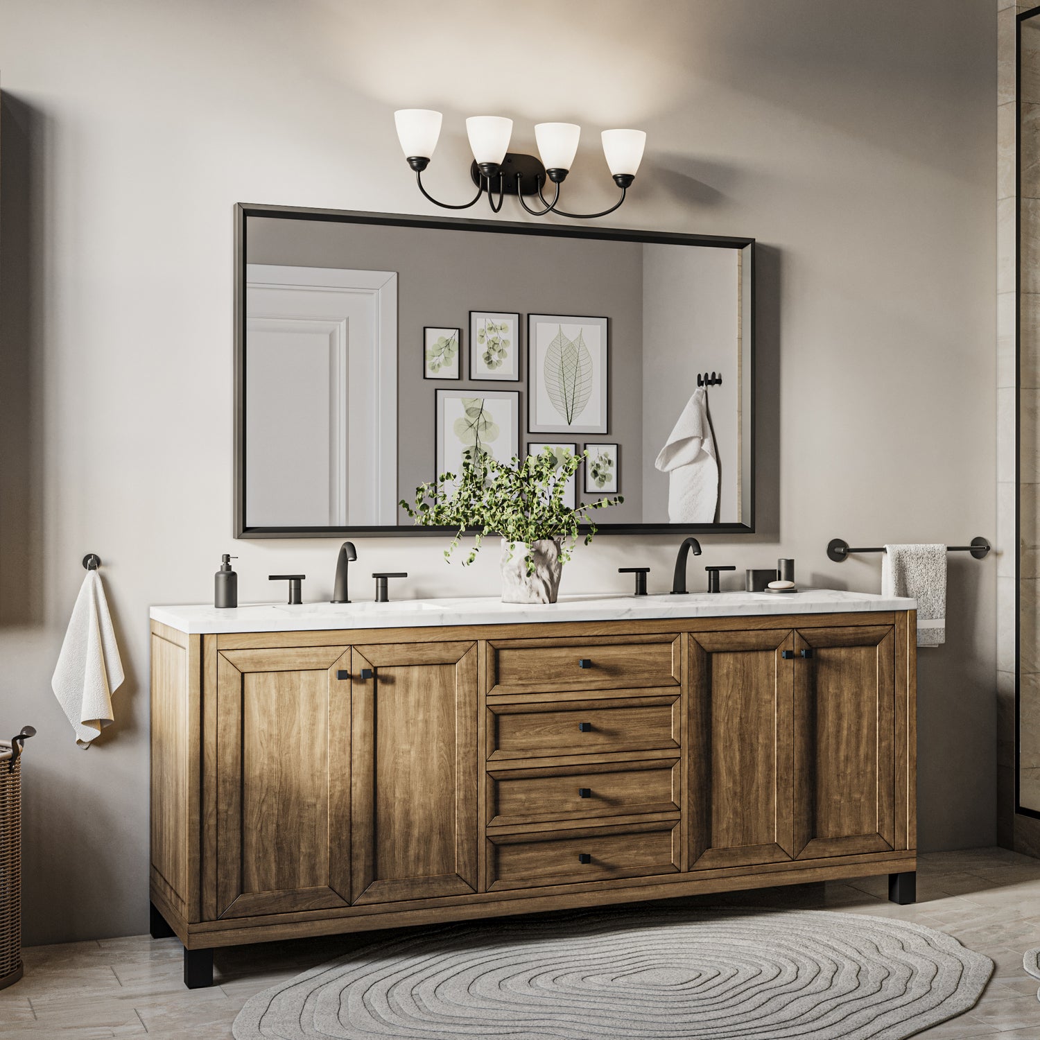 KICHLER 45640BK Jolie 4-Light Vanity Light With Satin Etched Glass In Black