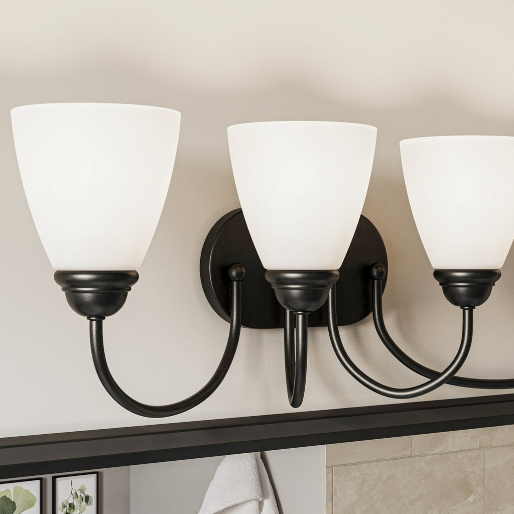 KICHLER 45640BK Jolie 4-Light Vanity Light With Satin Etched Glass In Black