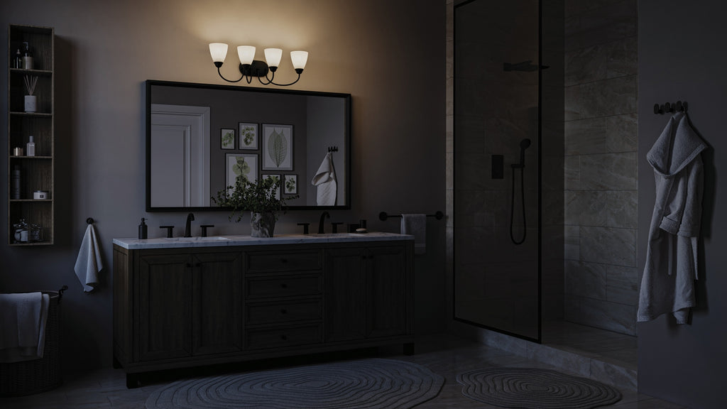 KICHLER 45640BK Jolie 4-Light Vanity Light With Satin Etched Glass In Black