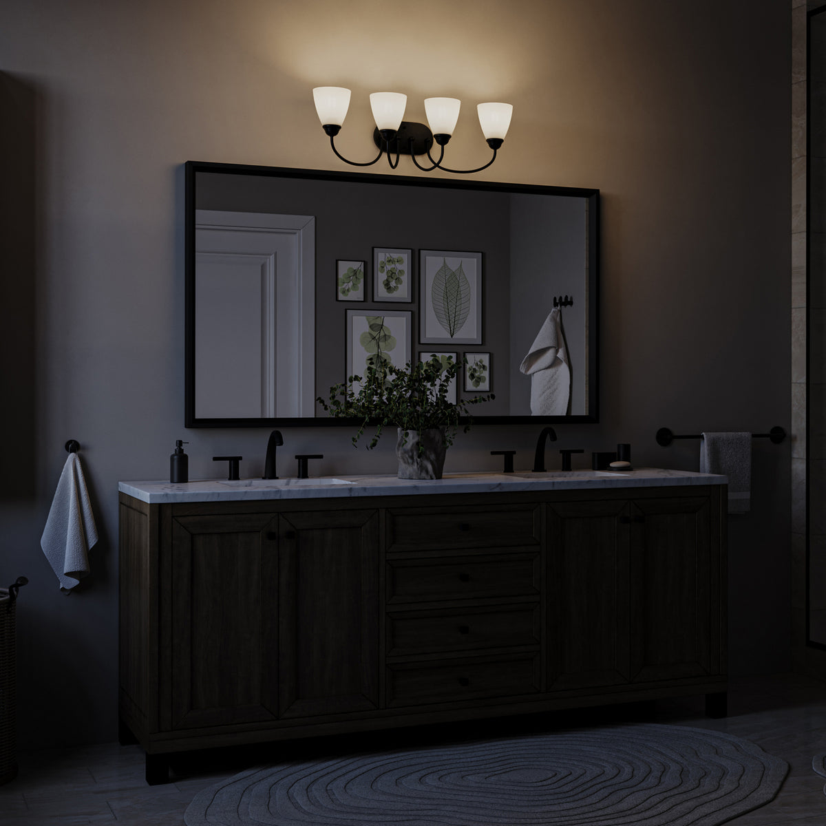 KICHLER 45640BK Jolie 4-Light Vanity Light With Satin Etched Glass In Black