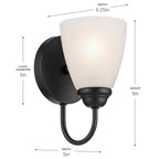 KICHLER 45637BK Jolie 1-Light Wall Sconce With Satin Etched Glass In Black
