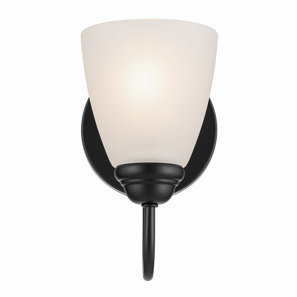 KICHLER 45637BK Jolie 1-Light Wall Sconce With Satin Etched Glass In Black