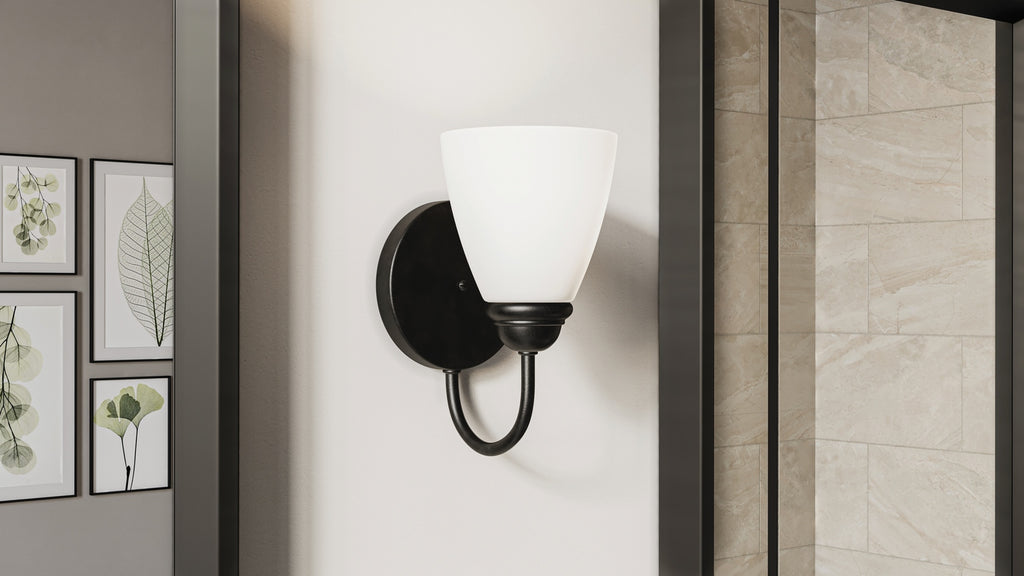 KICHLER 45637BK Jolie 1-Light Wall Sconce With Satin Etched Glass In Black
