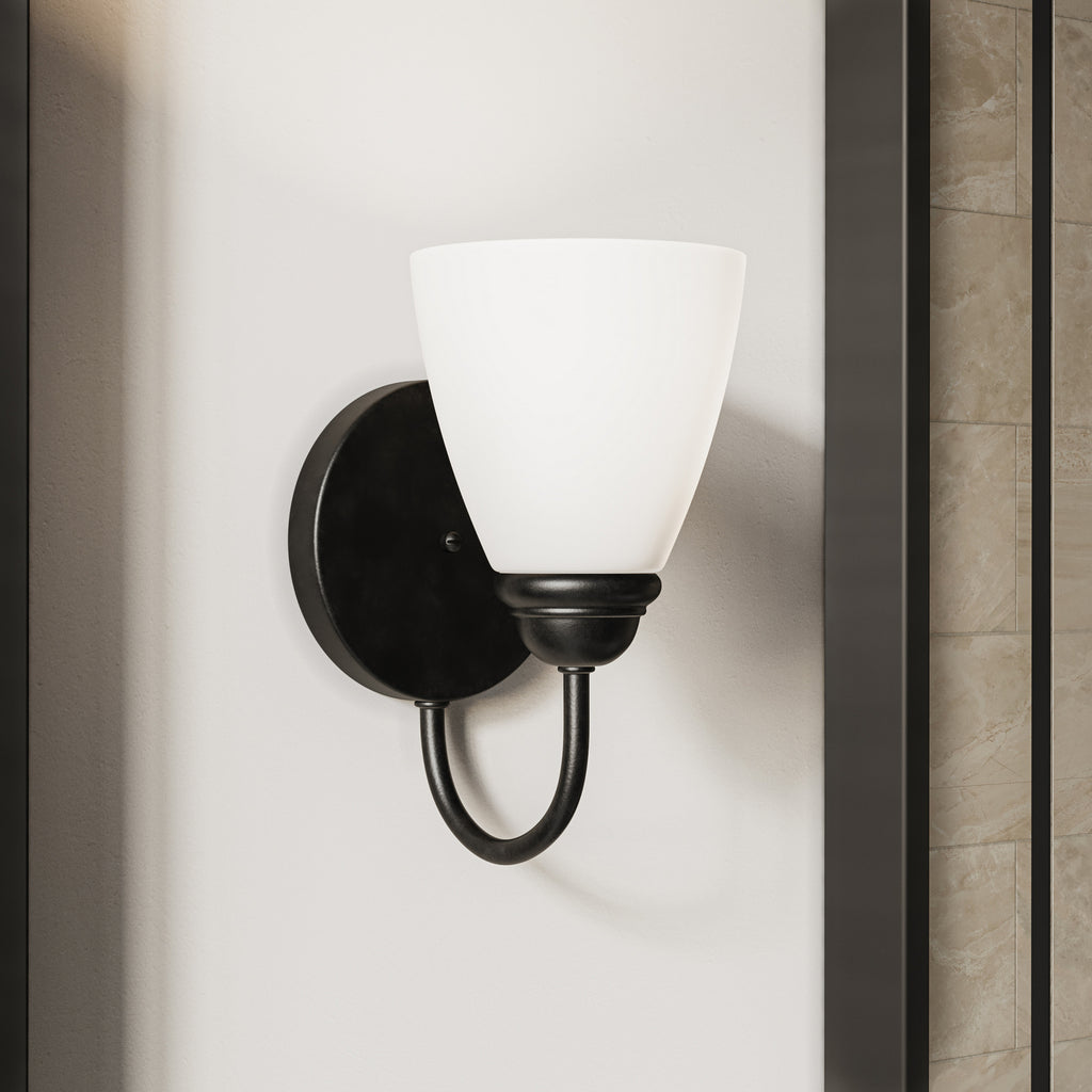 KICHLER 45637BK Jolie 1-Light Wall Sconce With Satin Etched Glass In Black