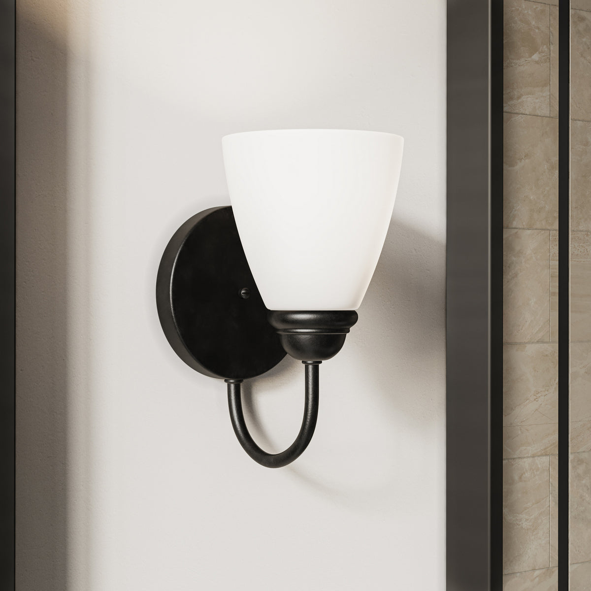 KICHLER 45637BK Jolie 1-Light Wall Sconce With Satin Etched Glass In Black