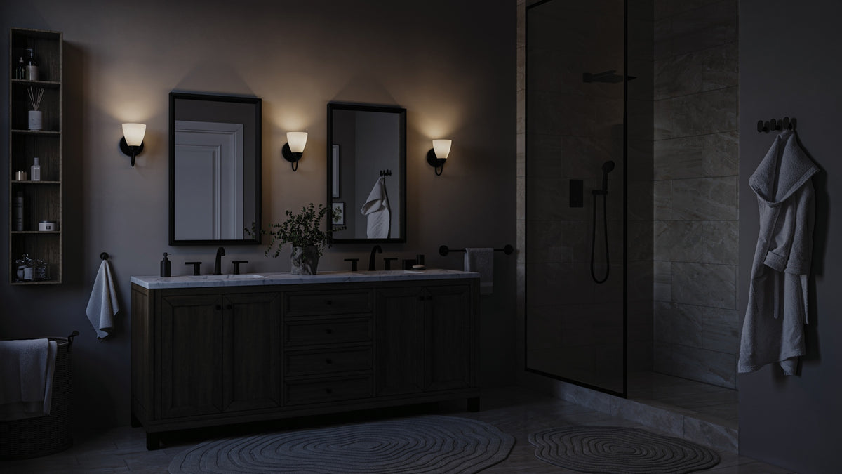 KICHLER 45637BK Jolie 1-Light Wall Sconce With Satin Etched Glass In Black