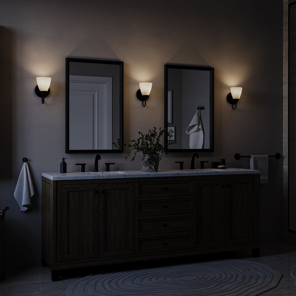 KICHLER 45637BK Jolie 1-Light Wall Sconce With Satin Etched Glass In Black