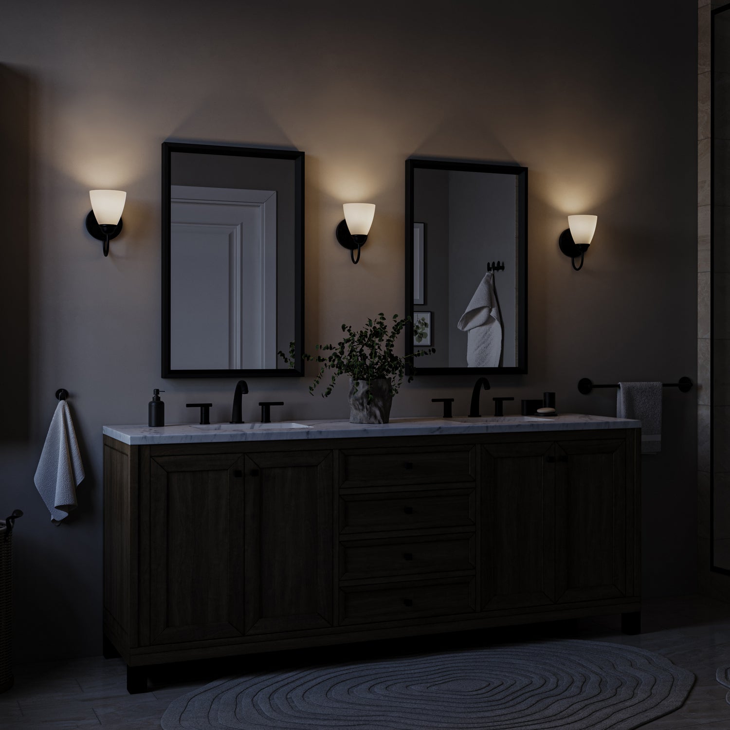 KICHLER 45637BK Jolie 1-Light Wall Sconce With Satin Etched Glass In Black
