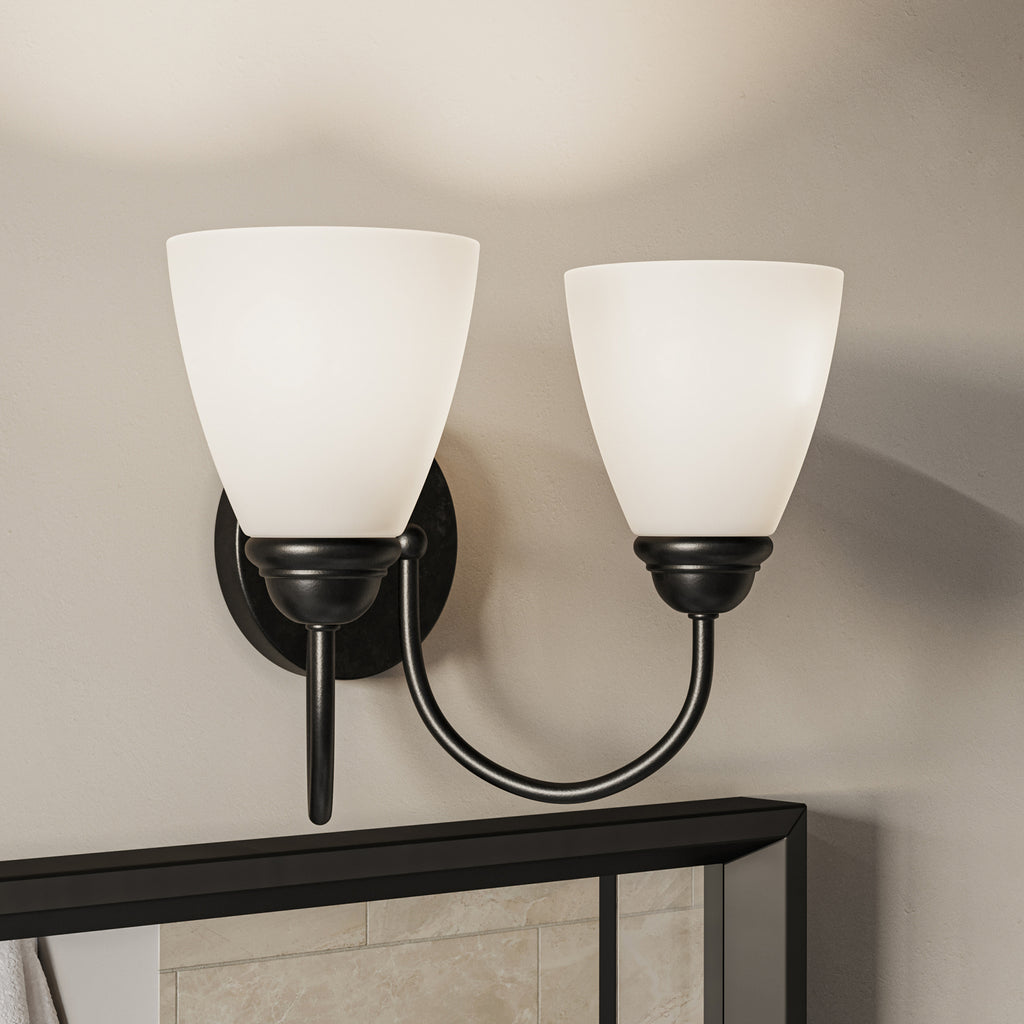 KICHLER 45638BK Jolie 2-Light Vanity Light With Satin Etched Glass In Black