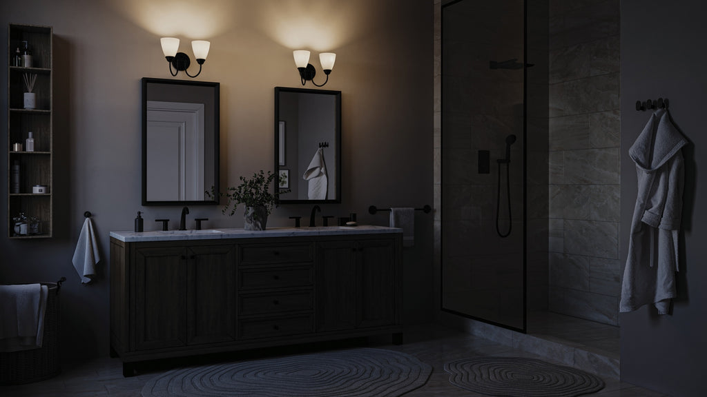 KICHLER 45638BK Jolie 2-Light Vanity Light With Satin Etched Glass In Black