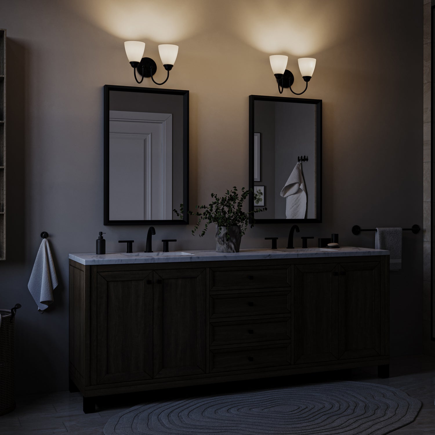 KICHLER 45638BK Jolie 2-Light Vanity Light With Satin Etched Glass In Black