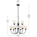 KICHLER 43639BK Jolie 9-Light Chandelier With Satin Etched Glass In Black